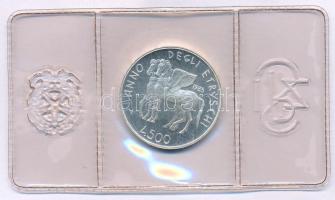 Olaszország 1985R 500L Ag "Az etruszk kultúra éve" eredeti lezárt fóliacsomagolásban és műanyag dísztokban, tanúsítvánnyal T:UNC Italy 1985R 500 Lire Ag "Year of Etruscan Culture" in original sealed foil packing and in plastic decorative case, with certificate C:UNC Krause KM#118