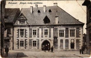 1940 Kolozsvár, Cluj; Mátyás király szülőháza, múzeum, szobafestő mázoló üzlete. Keszey Albert kiadása / square, statue, monument + "1940 KOLOZSVÁR VISSZATÉRT" So. Stpl (EB)