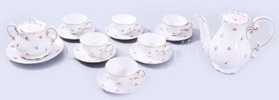 Zsolnay mokkás / kávés készlet, tejkiöntő nélkül, kopással, jelzett.