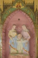 Apácamunka. 20. sz. eleje, magyar, üvegezett keretben A Szent Család szobrával, 75x54 cm