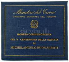 Olaszország 1975R 500L Ag "Michelangelo" eredeti dísztokban, tanúsítvánnyal T:UNC patina Italy 1975R 500 Lire Ag "Michelangelo" in original decorative case, with certificate C:UNC patina  Krause KM#104