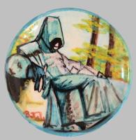 B. Palla jelzéssel: Anonymus. Mázas kerámia dísztál, kézzel festett, jelzett, hibátlan 18 cm