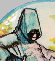 B. Palla jelzéssel: Anonymus. Mázas kerámia dísztál, kézzel festett, jelzett, hibátlan 18 cm