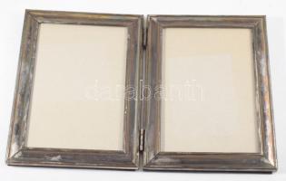 Dupla képkeret, kinyitható. Egyenként 15x20 cm Ezüstözött fém