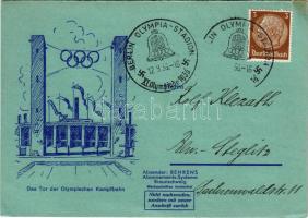 1936 Berlin, Das Tor der Olympischen Kampfbahn / Olimpiai stadion bejárata / Olympic sport stadium entrance + So. Stpl. (EK)