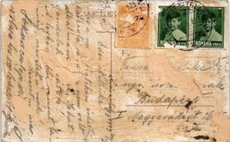 1929 Kézdivásárhely, Targu Secuiesc; Fő tér, Vargha Vilmos és Szabó János üzlete / Piata Reg. Maria ...