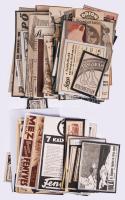 Régi reklámnyomtatványok, kivágások gyűjteménye, összesen kb. 120 db, egyenként kartonra kasírozva, vegyes méretben