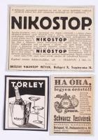 Régi reklámnyomtatványok, kivágások gyűjteménye, összesen kb. 120 db, egyenként kartonra kasírozva, ...