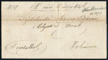 1847 Hivatalos levél kék "Fünfkirchen" - Mohács