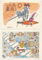 Közlekedési karikatúrák -17 db MODERN humoros grafikai motívum képeslap, saját tokban