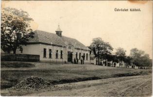 Kál (Heves), Római katolikus népiskola, utcakép. Baross nyomda kiadása (fl)