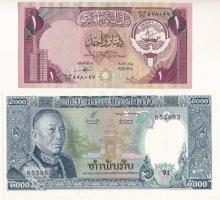 Kuvait 1968(1980-1991) 1D + Laosz DN (1975-1976) 5000K T:F-UNC Kuwait 1968(1980-1991) 1 Dinar + Laos ND (1975-1976) 5000 Kip C:F-UNC KrauseP#13, P#19