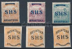SHS 1918 3 klf érték + 3 db hírlapbélyeg, Bodor vizsgálójellel