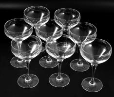 8 személyes kristály pezsgős pohár garnitúra. Hibátlan, m: 16,5 cm