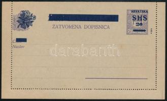 SHS 1919 Horvát nyelvű, díjjegyes zárt levelezőlap, használatlan, Bodor vizsgálójellel