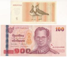 Litvánia 1992. 1T + Thaiföld DN(2004-2005) 100B "IX. Rama" T:F, szép papír Lithuania 1992. 1 Talonas + Thailand ND(2004-2005) 100 Baht "Rama IX" C:F, fine paper Krause P#39, P#113