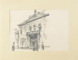 Pfannl Egon (1911-1973): 4 db Budapesti utcakép. Ceruza, papír, jelzettek, 25x18 cm Paszpartuban