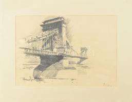 Pfannl Egon (1911-1973): 4 db Budapesti utcakép. Ceruza, papír, jelzettek, 25x18 cm Paszpartuban