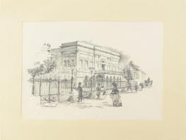 Pfannl Egon (1911-1973): 4 db Budapesti utcakép. Ceruza, papír, jelzettek, 25x18 cm Paszpartuban