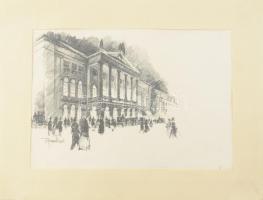 Pfannl Egon (1911-1973): 4 db Budapesti utcakép. Ceruza, papír, jelzettek, 25x18 cm Paszpartuban