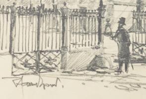 Pfannl Egon (1911-1973): 4 db Budapesti utcakép. Ceruza, papír, jelzettek, 25x18 cm Paszpartuban