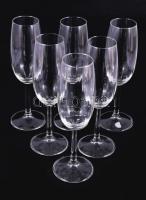 Fújt kristályüveg pezsgős pohár garnitúra, jelzés nélkül, hibátlan, 6 darab, m: 21,5 cm