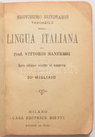 Manfredi, Vittorio: Nuovissimo dizionario tascabile della lingua italiana. Nuova edizione corretta ed aumentata. Milano, 1927, Casa Editrice Bietti, XXXI+(1)+644+30 p. Olasz nyelven. Kiadói egészvászon-kötés, kissé viseltes borítóval.