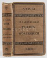 Fiori, Annibale: Nuovo Dizionario tascabile italiano-tedesco e tedesco-italiano. Parte I-II. / Neues praktisches Taschen-Wörterbuch Italienisch-Deutsch und Deutsch-Italienisch. I-II. Teil. Milano, [1897], Ulrico Hoepli, VIII+408 p.; VI+333 p. Olasz és német nyelven. Kiadói egészvászon-kötés, kissé viseltes borítóval, sérült gerinccel, belül a lapok jó állapotban.