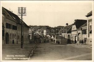 1930 Medgyes, Mediasch, Medias; Strada Honterus / Honterus utca, W. Kessler üzlete. G. Hedu kiadása / street view, shops (EK)