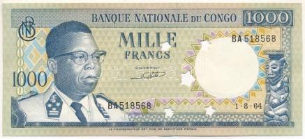 Kongó 1964. 1000Fr csillag alakú lyukasztással érvénytelenítve T:XF Congo 1964. 1000 Francs cancelled by star-shaped holes C:XF Krause P#8