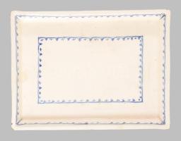 Tintatartó készlet porzóval, tálcával. cca 1822-1845, Batiz vagy Kassa, írókázott mintás kőcserép, j...