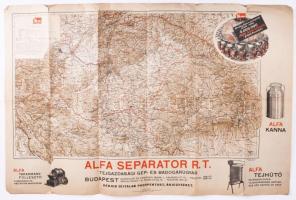 ca 1930 Alfa Separator reklámos országtérkép. szélén kis szakadásokkal 74x52 cm