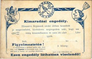 Kimaradási engedély férjemnek. Házikereszt Bélyeg humoros lap / Permit for husbands, humour (EM)