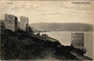 1918 Orsova, Al-Duna, Trikule, Háromtorony. Hutterer G. / tower ruins / Tricule (ázott sarok / wet corner)