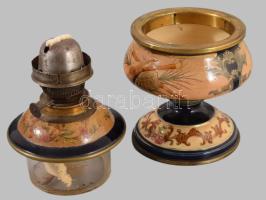 cca 1880-1900 Ditmar Wien petróleumlámpa, réz szerelékes fajansz, jelzés nélkül, jó állapotban, m: 2...