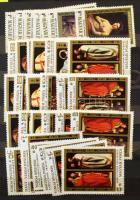 Festmény motívum kis tétel, benne sorok és bélyegkiállítási kisívek is 2 db kis berakóban