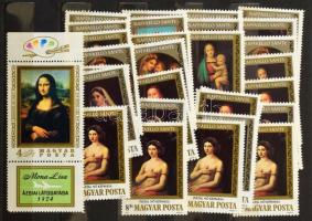 Festmény motívum kis tétel, benne sorok és bélyegkiállítási kisívek is 2 db kis berakóban