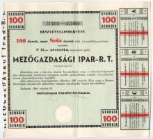 1946. Budapest "Magyar Czukoripar - Részvénytársaság" részvényelismervény 100db, egyenként 15P névértékű részvényről, szárazpecséttel, szelvényekkel, vízjeles papíron T:VF