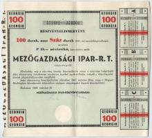 1946. Budapest "Magyar Czukoripar - Részvénytársaság" részvényelismervény 100db, egyenként 15P névértékű részvényről, szárazpecséttel, szelvényekkel, vízjeles papíron T:VF
