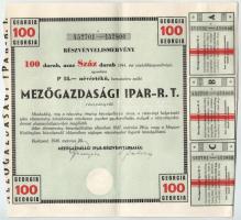 1946. Budapest "Magyar Czukoripar - Részvénytársaság" részvényelismervény 100db, egyenként 15P névértékű részvényről, szárazpecséttel, szelvényekkel, vízjeles papíron T:VF