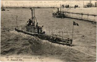 1905 Le Castor sous-marin, La Pallice. A. Bougault / francia tengeralattjáró, a levelet a BASTIA fedélzetéről küldték / French Navy, submarine + "BM" (gyűrődés / crease)