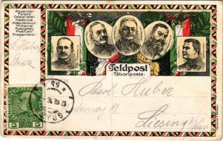 1916 Viribus Unitis Tábori Posta: Arz. v. Straussenburg, Konr. v. Hötzendorf, Viktor Dankl, Erzh. Jos. Ferdinand, Kövess v. Kövessháza - Első világháborús katonai lap / WWI Austro-Hungarian K.u.k. military, leaders, Feldpost (non PC) (fa)