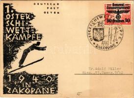 1940 1. Oster-Schi-Wettkämpfe in Zakopane (Deutsche Post Osten) / Ski event held in Zakopane, winter sport + "General Gouvernement" eagle/swastika stamp + "Osterschiwettkämpfe Zakopane" So. Stpl. (EK)