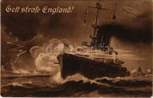1915 Gott strafe England! / WWI German military Navy art postcard + So. Stpl. (EK)