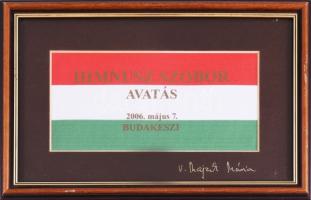 2006 Budakeszi, Himnusz szobor avatás szalagdarab, üvegezett keretben