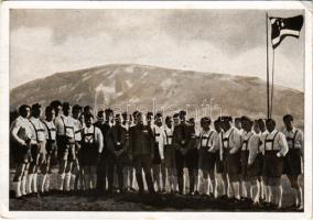 Auch die Südtiroler stehen setzt eindsatzbereit im Reich unter der Fahne des Führers / NSDAP German Nazi propaganda, swastika flag (EB)