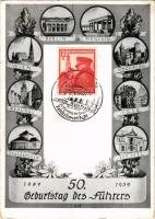 1889-1939 50. Geburtstag des Führers / 50. Birthday of Adolf Hitler. Walter Goecks Art Nouveau montage. TCV card + So. Stpl (ragasztónyomok / glue marks)