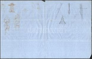 1886 Zászlók, fegyverek és páncélok színes rajzai 5 lapon