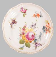 Meissen antik kézzel festett teás csésze, aljjal, jelzett, aranyozáson kopással, kardos jelzés, d: 1...