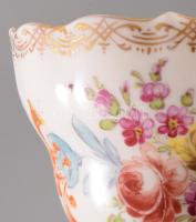 Meissen antik kézzel festett teás csésze, aljjal, jelzett, aranyozáson kopással, kardos jelzés, d: 1...